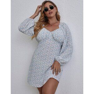 🍒 2/$20 🍒 Floral Lantern Sleeve Plunging Neckline Boho Dress sz 16